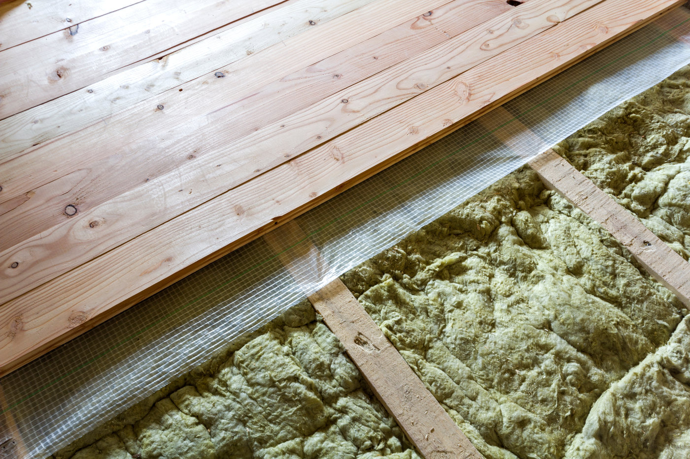 New natural hardwood floor, with insulation installed to keeping floor and house warm.